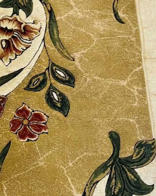 Tapis floral doré — sali avant, couleurs nettes après extraction